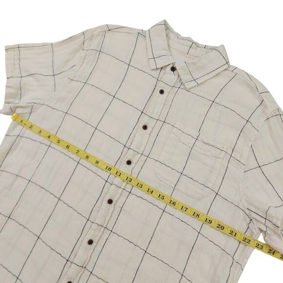 Katin Shirt Mens XL Beige Checks Short Sleeve Linen Blend Gauze Beach Coastal - Picture 10 of 11